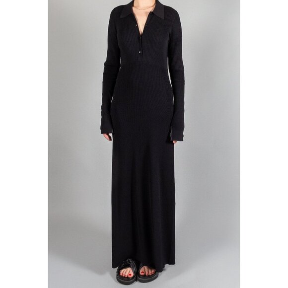 Maria McManus Ribbed Knit Maxi Dress w Collar in Black, size Small - Picture 7 of 7